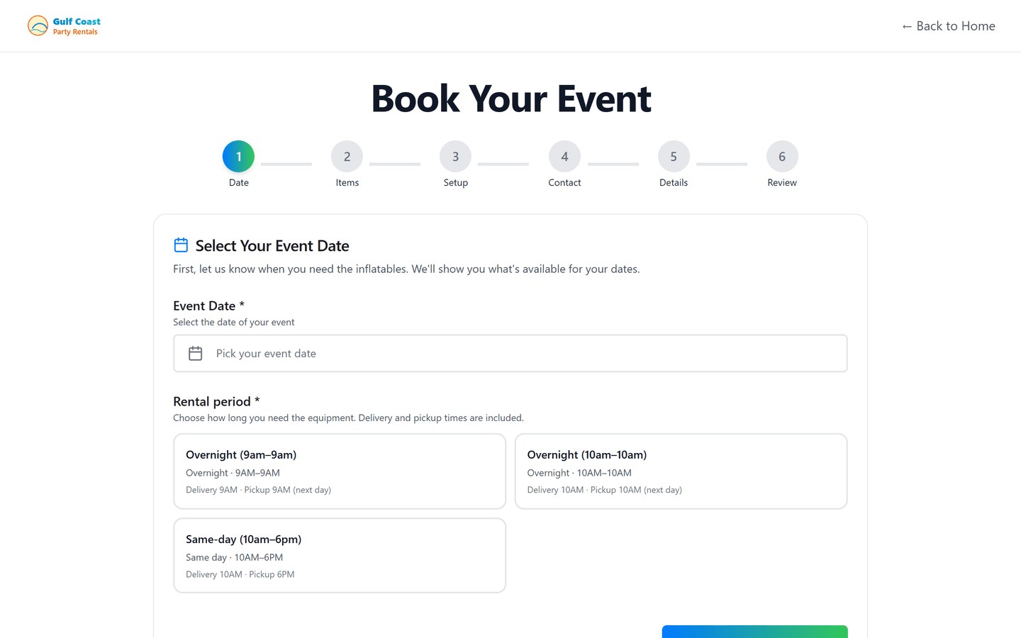 Customer online booking flow with real-time availability